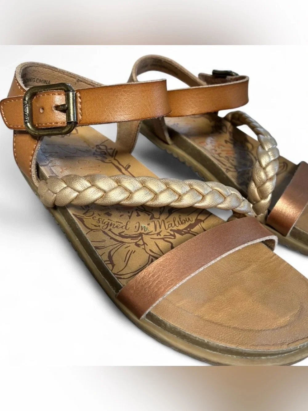 Girls Brown Braided Strappy Blowfish Sandal Size 11